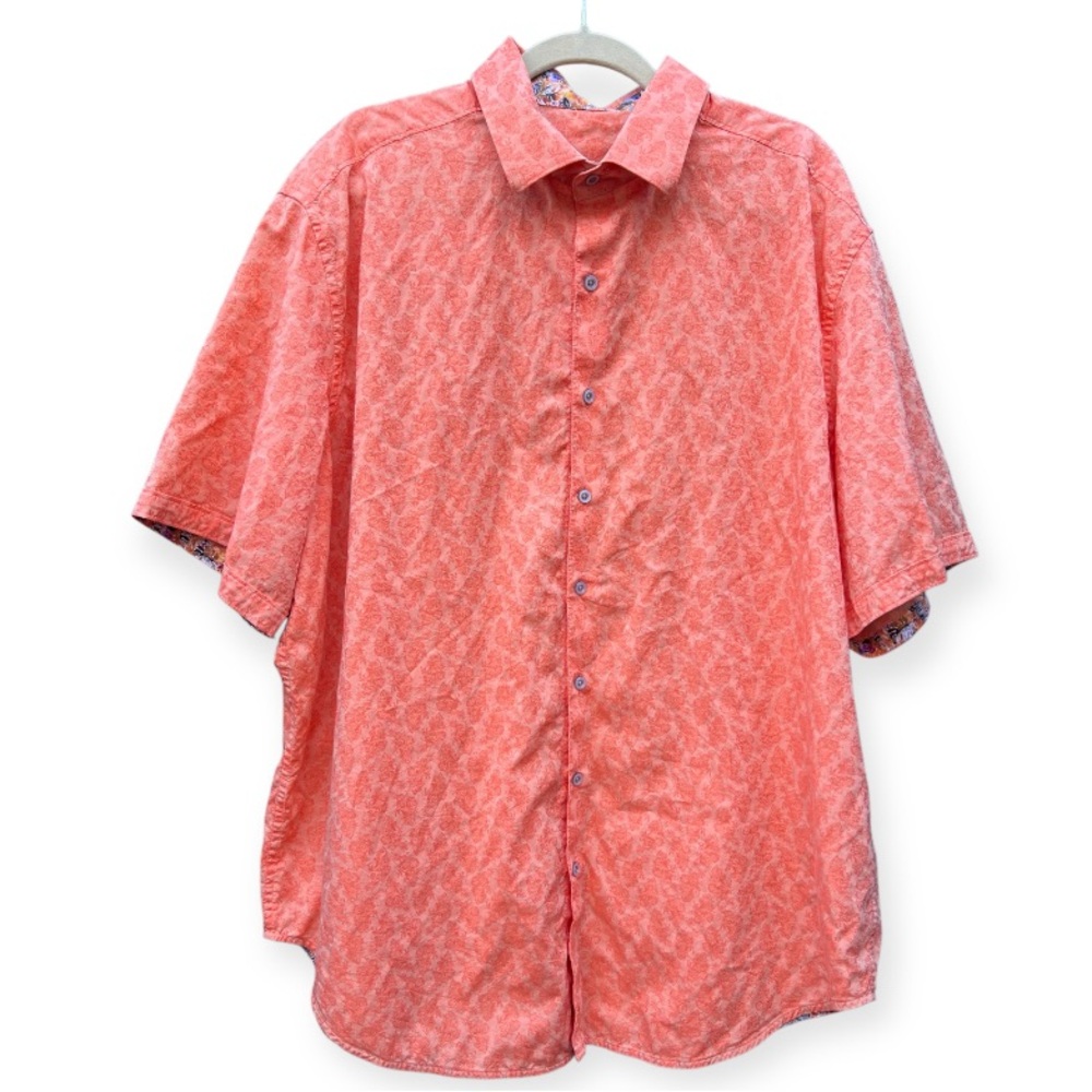 Robert‎ Graham Men's XXL Orange Short Sleeve Collar Button Up SummerCotton Shirt